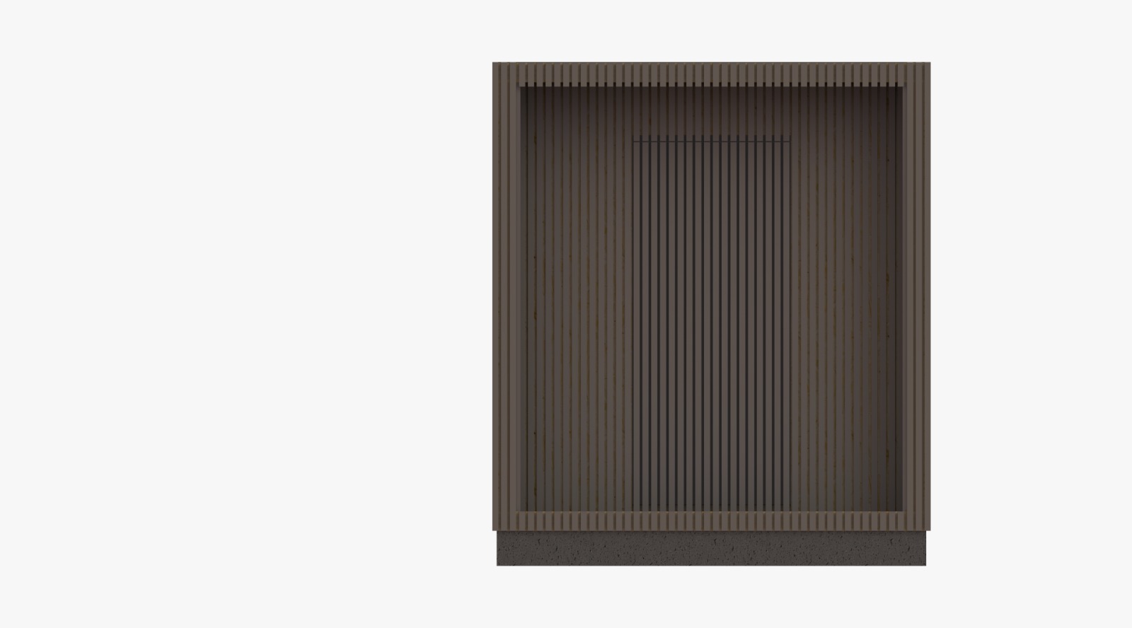 Outdoor Peace POD, front elevation of the slatted timber façade